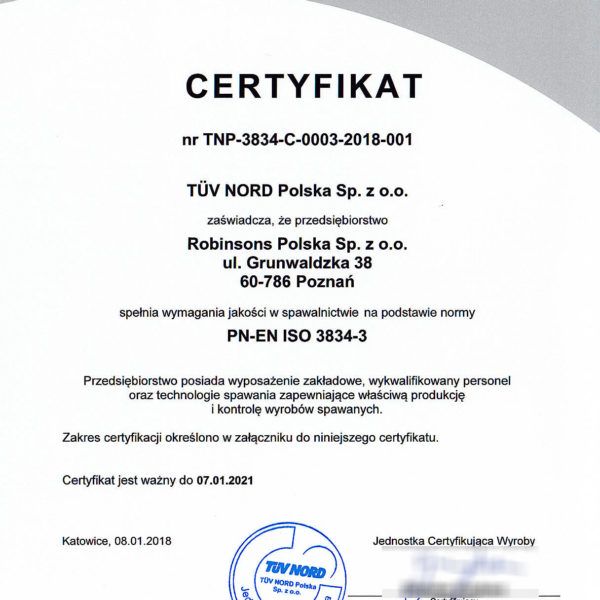 Ceryfikat PN-EN-ISO-3834